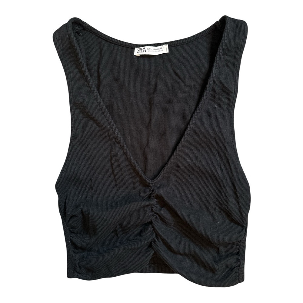 Zara Black Ruched Crop Tank Top
